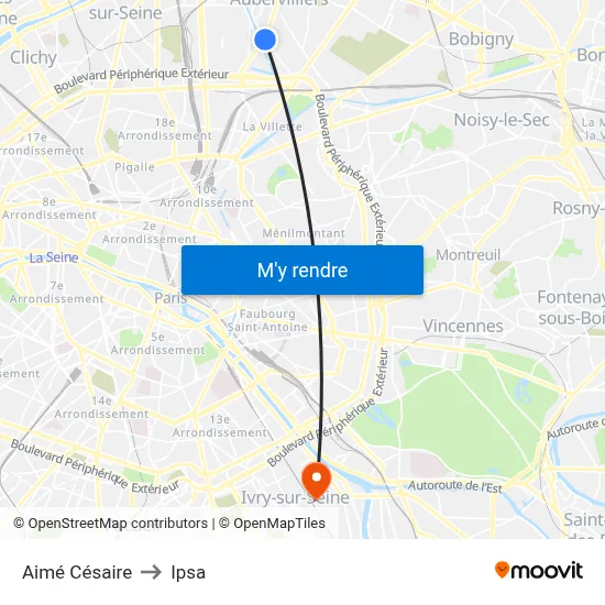 Aimé Césaire to Ipsa map