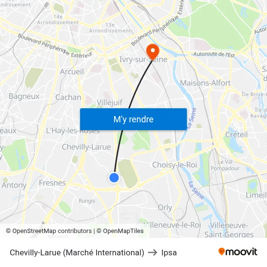 Chevilly-Larue (Marché International) to Ipsa map