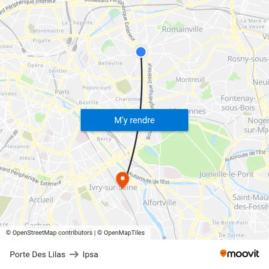 Porte Des Lilas to Ipsa map