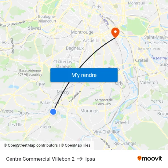 Centre Commercial Villebon 2 to Ipsa map