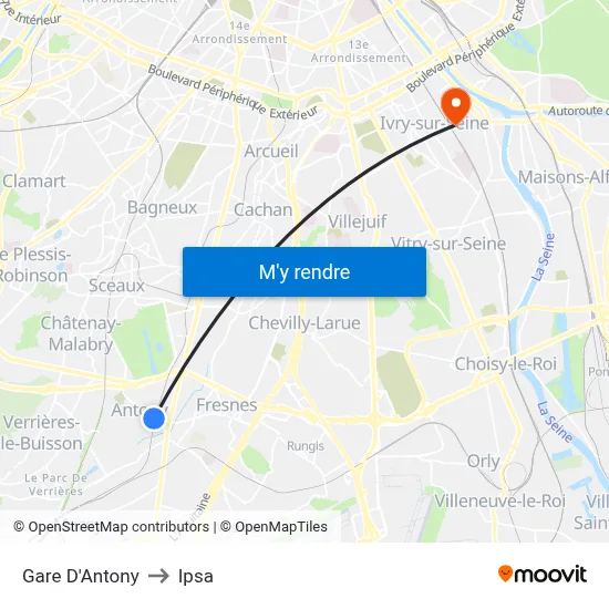Gare D'Antony to Ipsa map