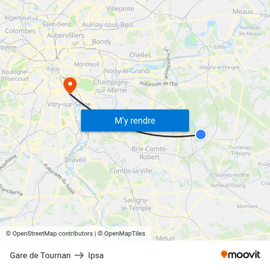Gare de Tournan to Ipsa map