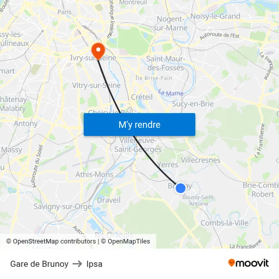 Gare de Brunoy to Ipsa map