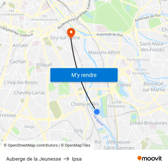 Auberge de la Jeunesse to Ipsa map