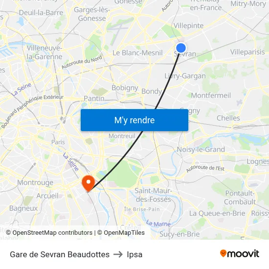 Gare de Sevran Beaudottes to Ipsa map