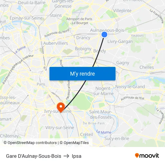 Gare D'Aulnay-Sous-Bois to Ipsa map