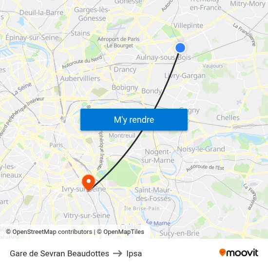 Gare de Sevran Beaudottes to Ipsa map