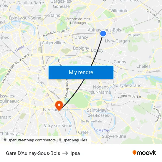 Gare D'Aulnay-Sous-Bois to Ipsa map