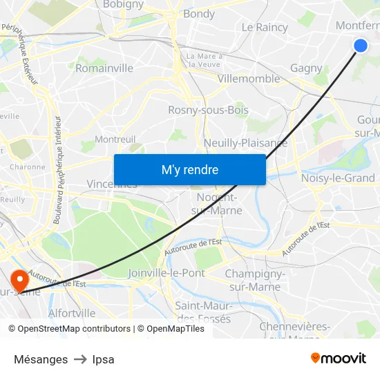 Mésanges to Ipsa map