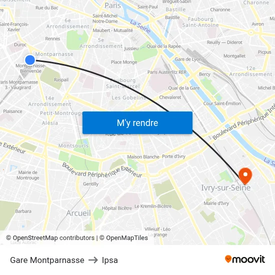 Gare Montparnasse to Ipsa map