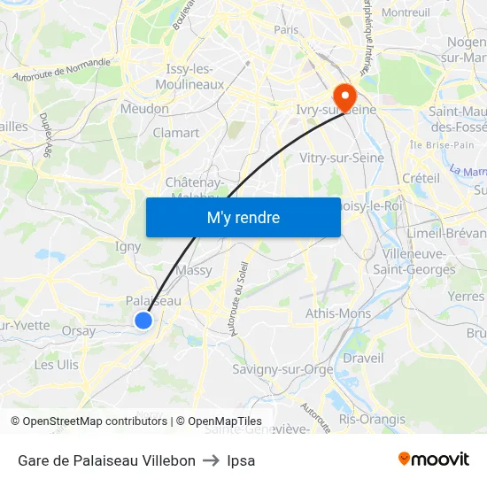 Gare de Palaiseau Villebon to Ipsa map