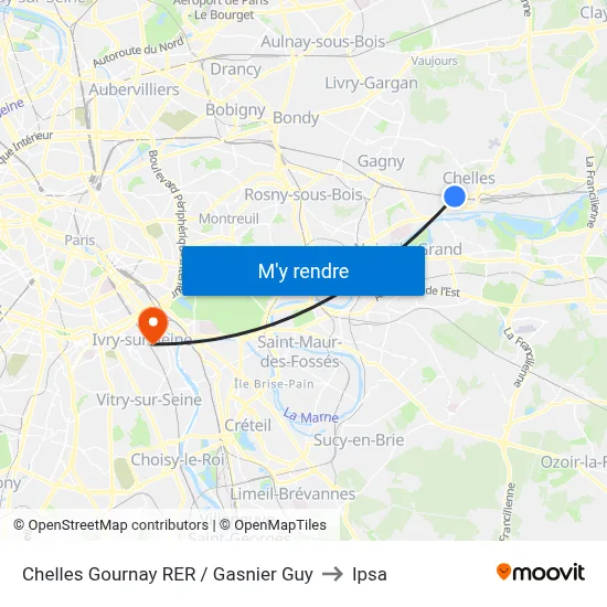 Chelles Gournay RER / Gasnier Guy to Ipsa map