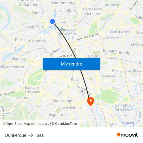 Dunkerque to Ipsa map