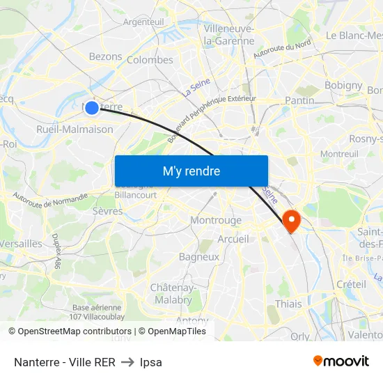 Nanterre - Ville RER to Ipsa map