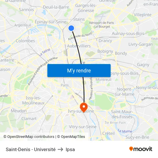 Saint-Denis - Université to Ipsa map