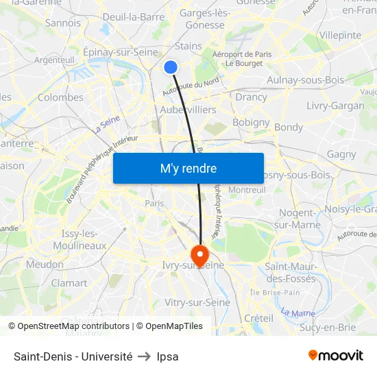 Saint-Denis - Université to Ipsa map