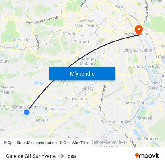 Gare de Gif-Sur-Yvette to Ipsa map