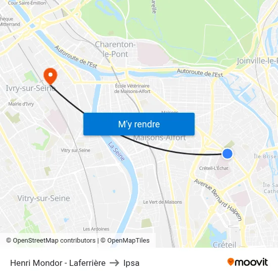 Henri Mondor - Laferrière to Ipsa map