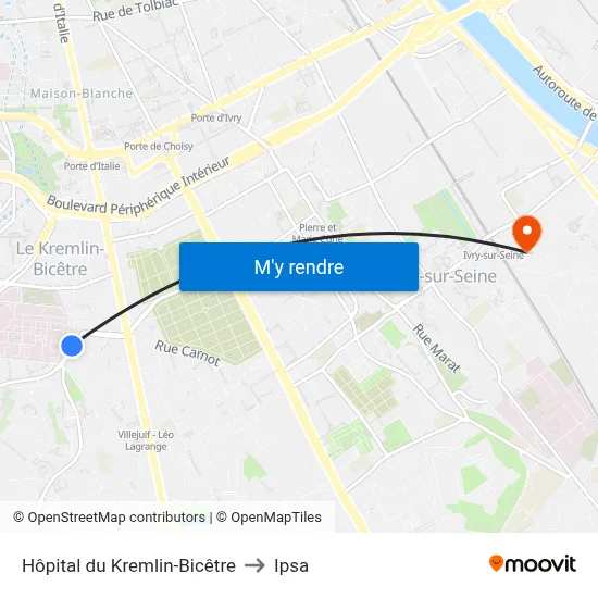 Hôpital du Kremlin-Bicêtre to Ipsa map
