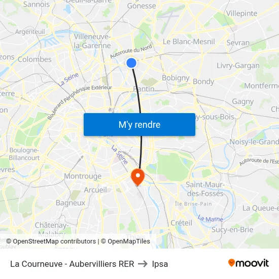 La Courneuve - Aubervilliers RER to Ipsa map