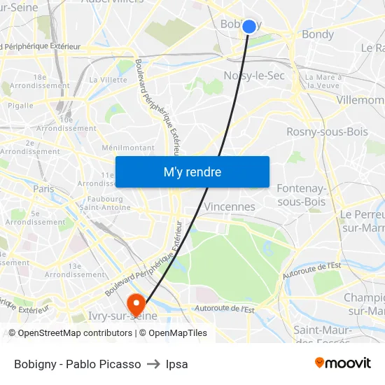 Bobigny - Pablo Picasso to Ipsa map