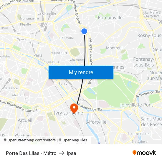 Porte Des Lilas - Métro to Ipsa map