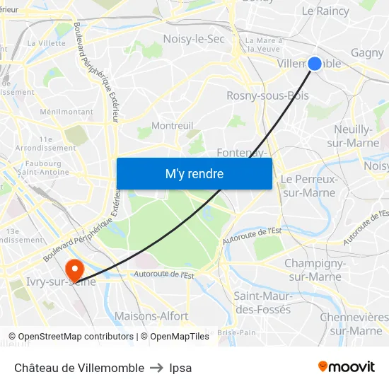 Château de Villemomble to Ipsa map