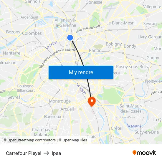 Carrefour Pleyel to Ipsa map