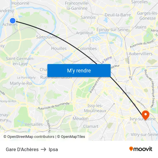 Gare D'Achères to Ipsa map