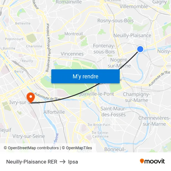 Neuilly-Plaisance RER to Ipsa map
