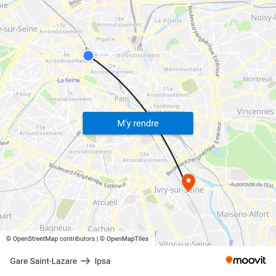 Gare Saint-Lazare to Ipsa map