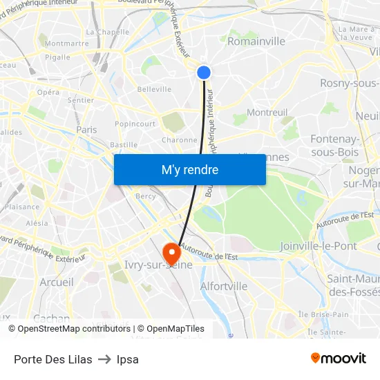 Porte Des Lilas to Ipsa map