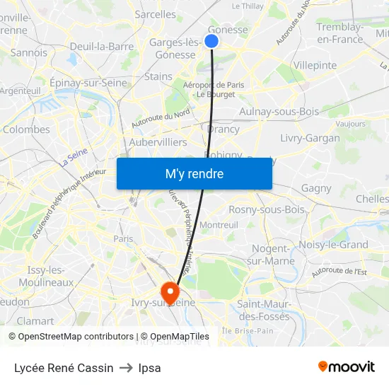 Lycée René Cassin to Ipsa map