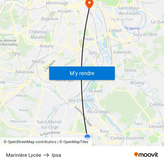 Marinière Lycée to Ipsa map