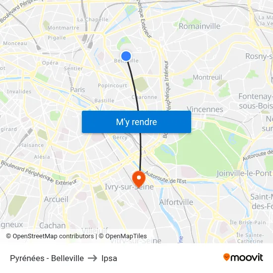 Pyrénées - Belleville to Ipsa map