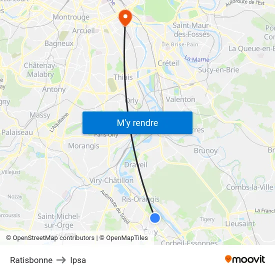 Ratisbonne to Ipsa map