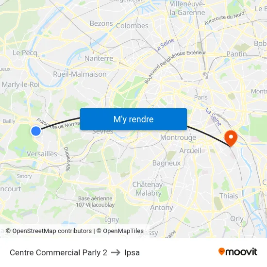 Centre Commercial Parly 2 to Ipsa map