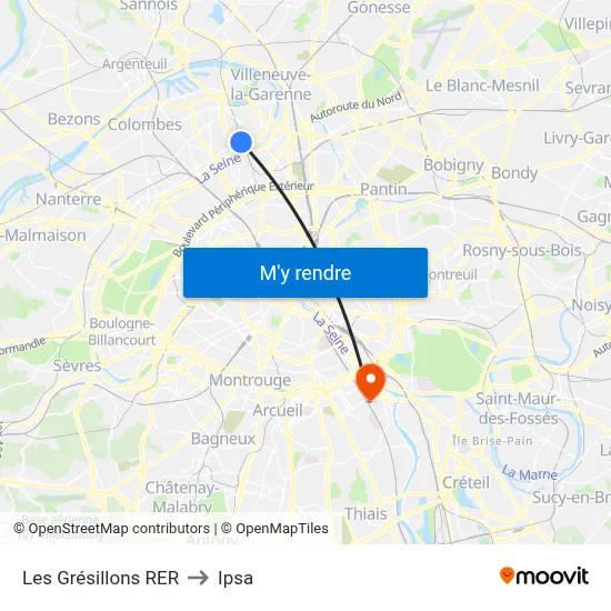 Les Grésillons RER to Ipsa map