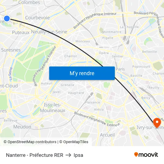 Nanterre - Préfecture RER to Ipsa map