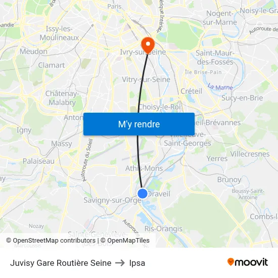 Juvisy Gare Routière Seine to Ipsa map
