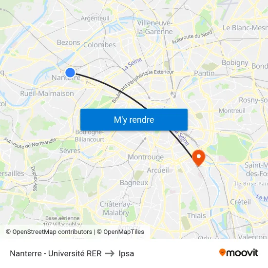 Nanterre - Université RER to Ipsa map