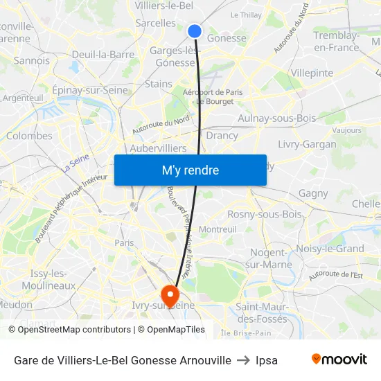 Gare de Villiers-Le-Bel Gonesse Arnouville to Ipsa map