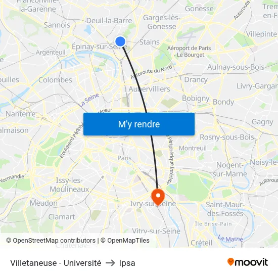Villetaneuse - Université to Ipsa map