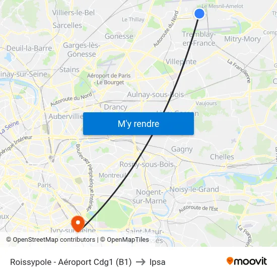 Roissypole - Aéroport Cdg1 (B1) to Ipsa map