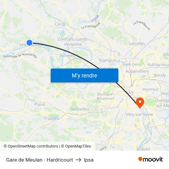 Gare de Meulan - Hardricourt to Ipsa map