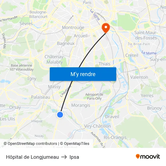 Hôpital de Longjumeau to Ipsa map