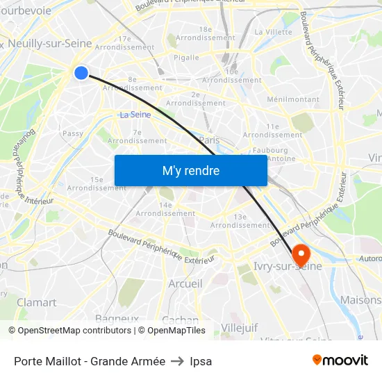 Porte Maillot - Grande Armée to Ipsa map
