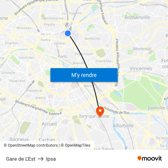 Gare de L'Est to Ipsa map