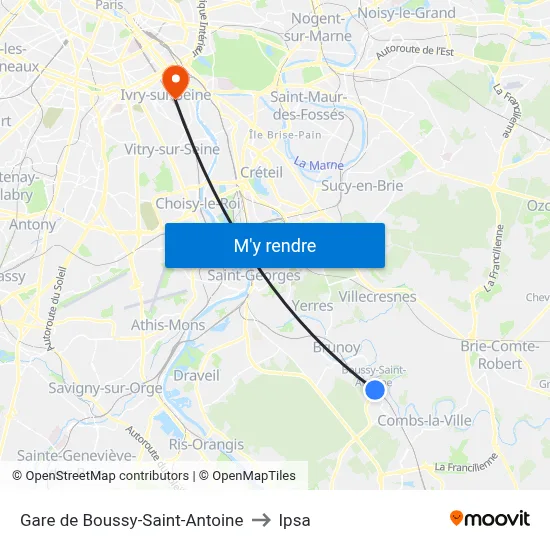 Gare de Boussy-Saint-Antoine to Ipsa map