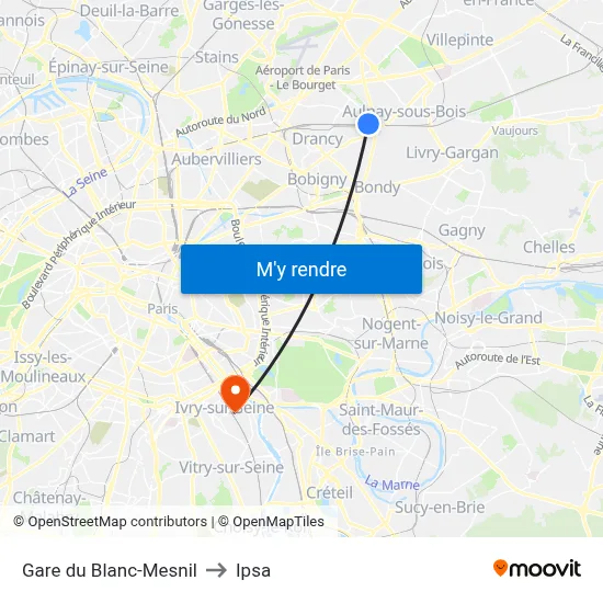 Gare du Blanc-Mesnil to Ipsa map